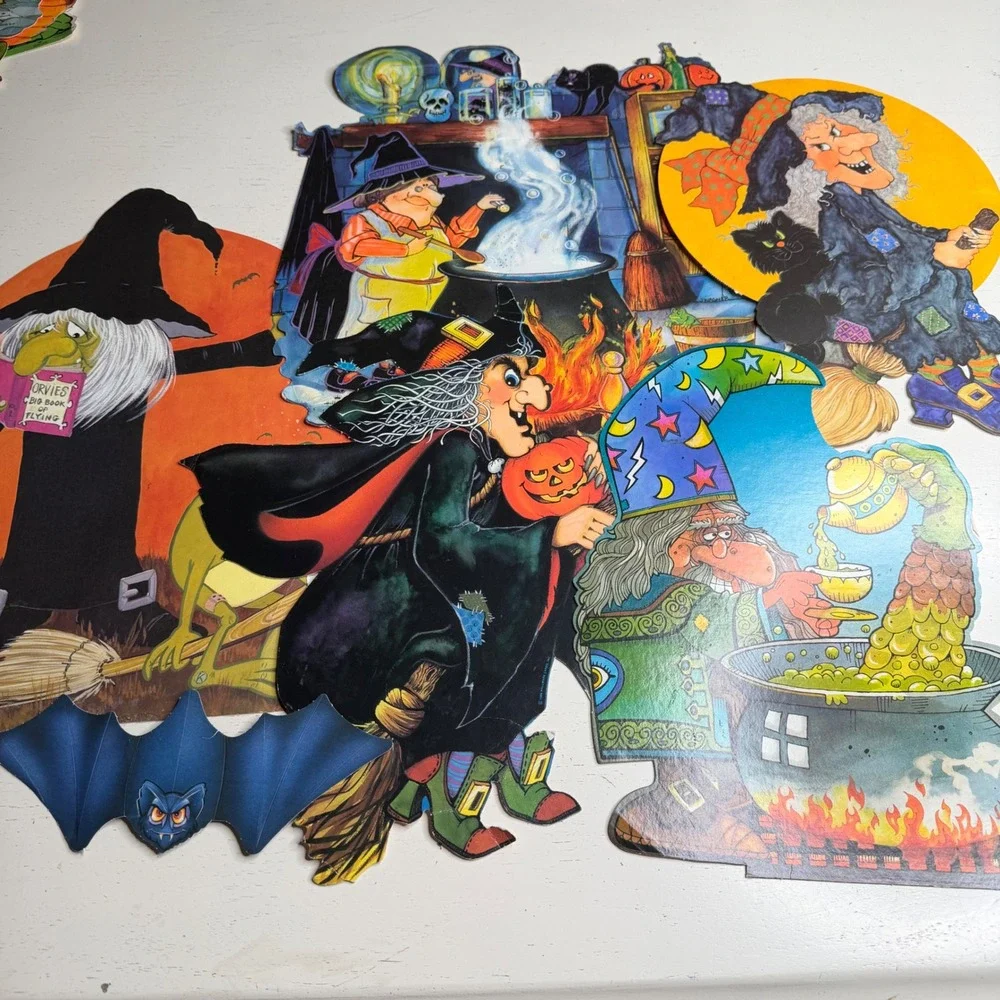 Vintage Hallmark Ambassador Halloween Die Cut Wall Decor Witches Wizard Bats